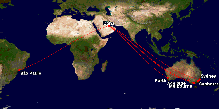 Australia to São Paulo via Doha with Qatar Airways